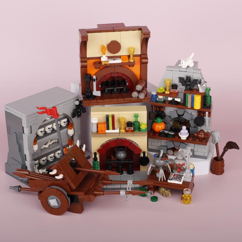 MOC Medieval Napoleonic Furniture Sheepskin Paper Cabinet Building Blocks Ink Map Compass Printed Tiles Bricks Toys Boys Gift