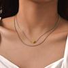 Jewelry Stainless Steel Heart Double Layer Stacked Necklace Electric Gold Women'S Fashion Accessories 2056