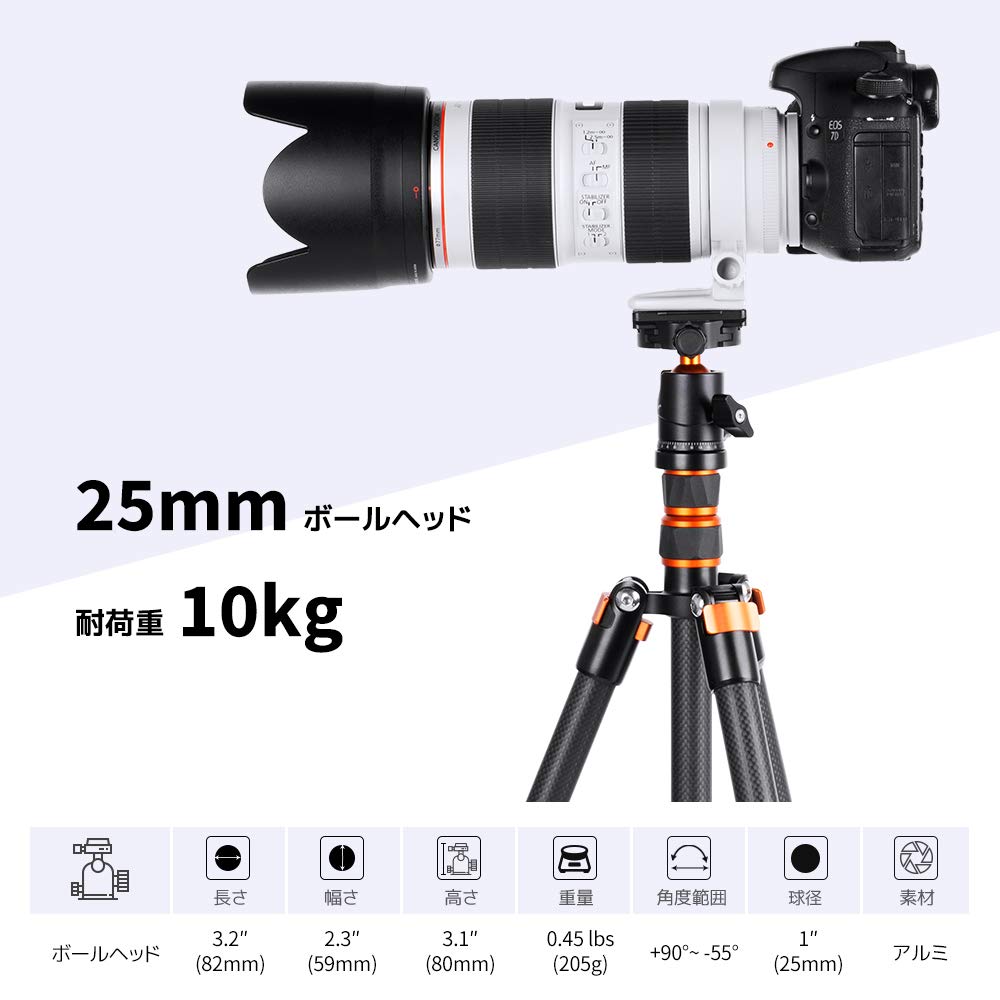 Concept Compact and Lightweight Ball Head with 8kg Weight Aluminum Plate for and Monopod K&F Capacity, Construction, 360° Rotation, 1/4" Screw,