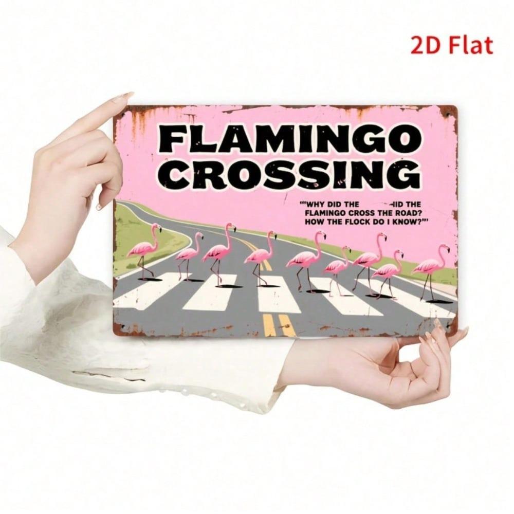 Funny Flamingo Crossing Metal Sign Farmhouse Wall Decor Indoor Outdoor Bar Garage Iron Plate