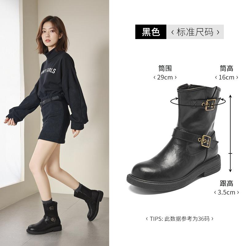 Brown Martin boots new autumn retro British style boots small platform short boots 35