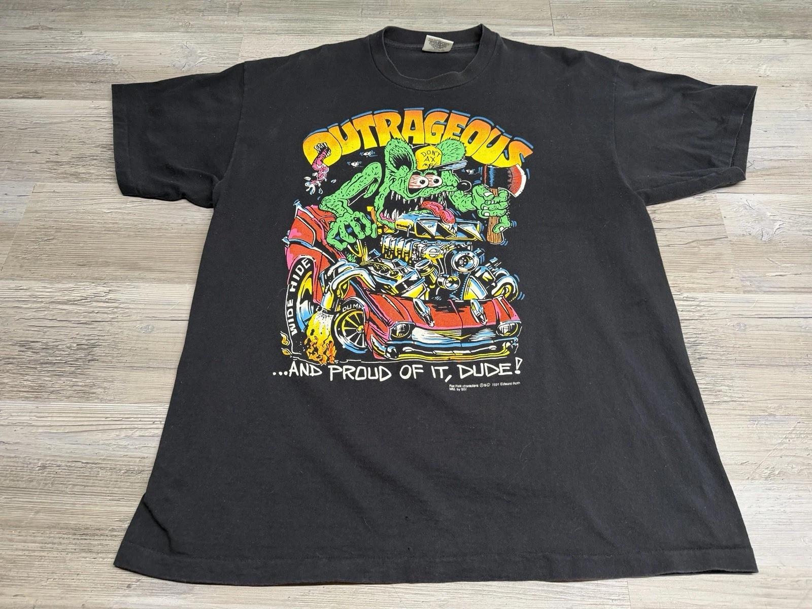 Vintage 90s Ed Big Daddy Roth Rat Fink Outrageous Hot Rod Graphic T-Shirt Men XL L