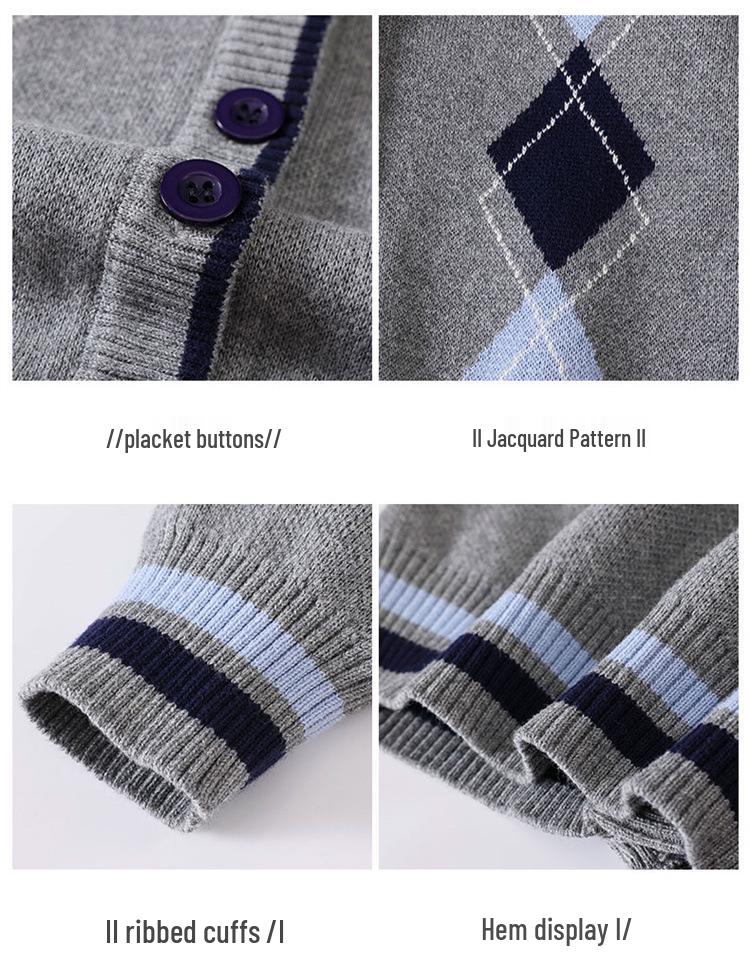 Britský styl Pletený třídílný set školní uniformy pro mateřské a základní školy - Jaro, Podzim a Zima