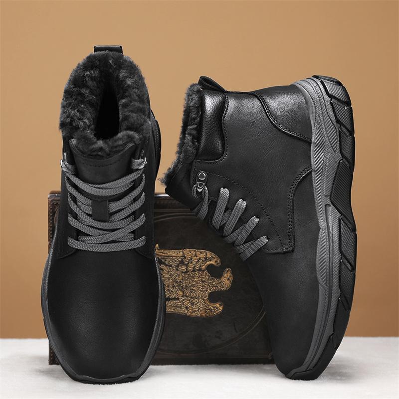 Mens Winter Boots Retro Combat Boots Leather  Anti Slip Wear-resistant Outdoor Men's Winter Boots