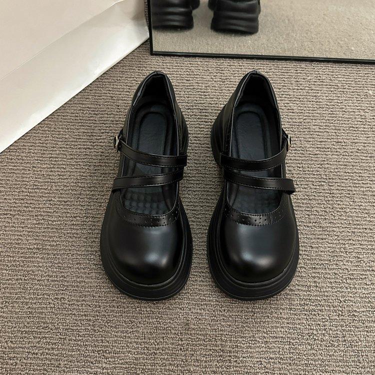 

Black versatile platform British style small leather shoes women s 2025 new summer retro round head thick heel Mary Jane shoes 35