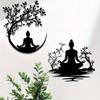 Wall Art Panel Set Two Pieces Meditating Monk Under Tree of Life and Crescent