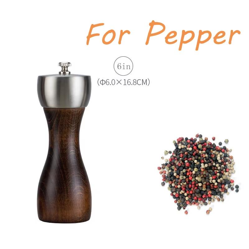 1 Pc Beech Wood Salt and Pepper Mill Set Pepper Mill with Ceramic Mechanism Adjustable Salt Grinder Refillable Spice Tools YY080