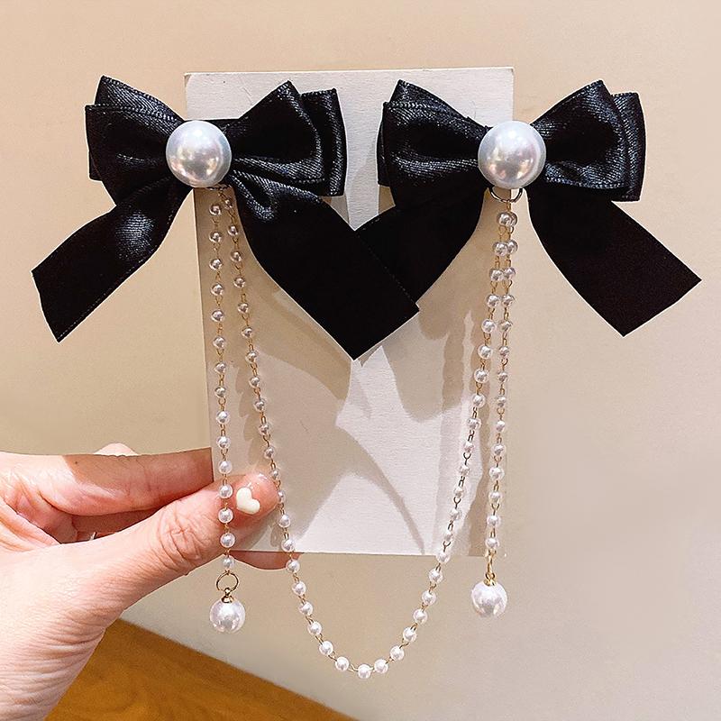 Elegant Vintage Sweet Bow Pearl Tassel Chain Hairpins Sweet Headband Hair Clips For Women Girls Fashion Hair Accessories Gift