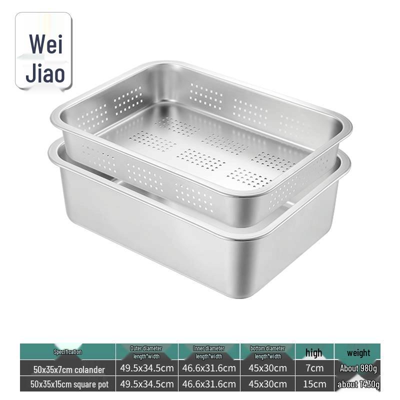 Weiyi 304 Stainless Steel Deep Perforated Draining Pan Set