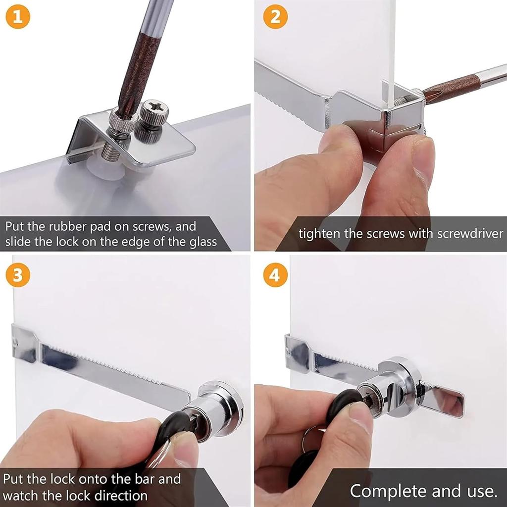 4Pcs Sliding Glass Door Lock Display Case Lock Ratchet Lock with Chrome Finish, Security, Keyed Alike Showcase Display(Universal Key)