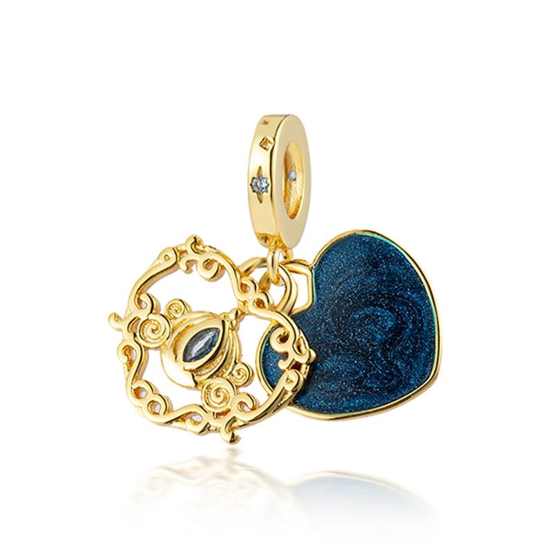 NOI Mărgele Rotunde Strălucitoare Placate cu Aur Clip Potrivite pentru Brățară Originală de Argint Bijuterii DIY Cadou Fundă Inimă Dublă Suspensă