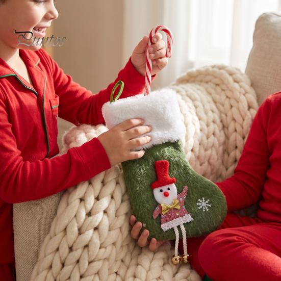Christmas Tree Embellishment Pendants Plush Stocking Pendant with Santa Claus/Snowman/Elk Designs, Fabric Hanging Decorative Holiday Accessories