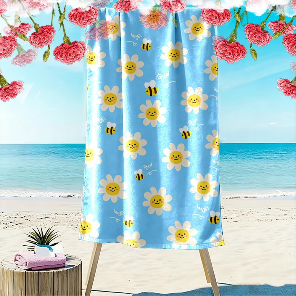 Smiley Daisies and Bees Pattern Beach towel quick-drying for travel outdoor sports jogging beach and swimming