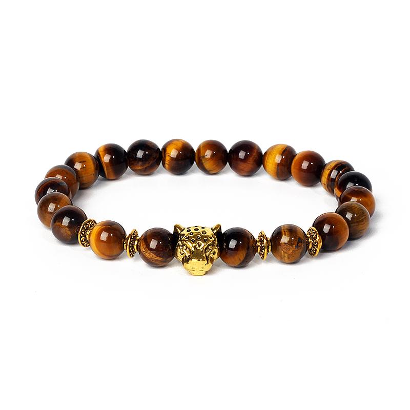 Leopard Head Beaded Bracelets for Men Women 8mm Rock Lava Stone Crown King Lion Charm Bracelet Set Natural Stone Elastic Jewelry
