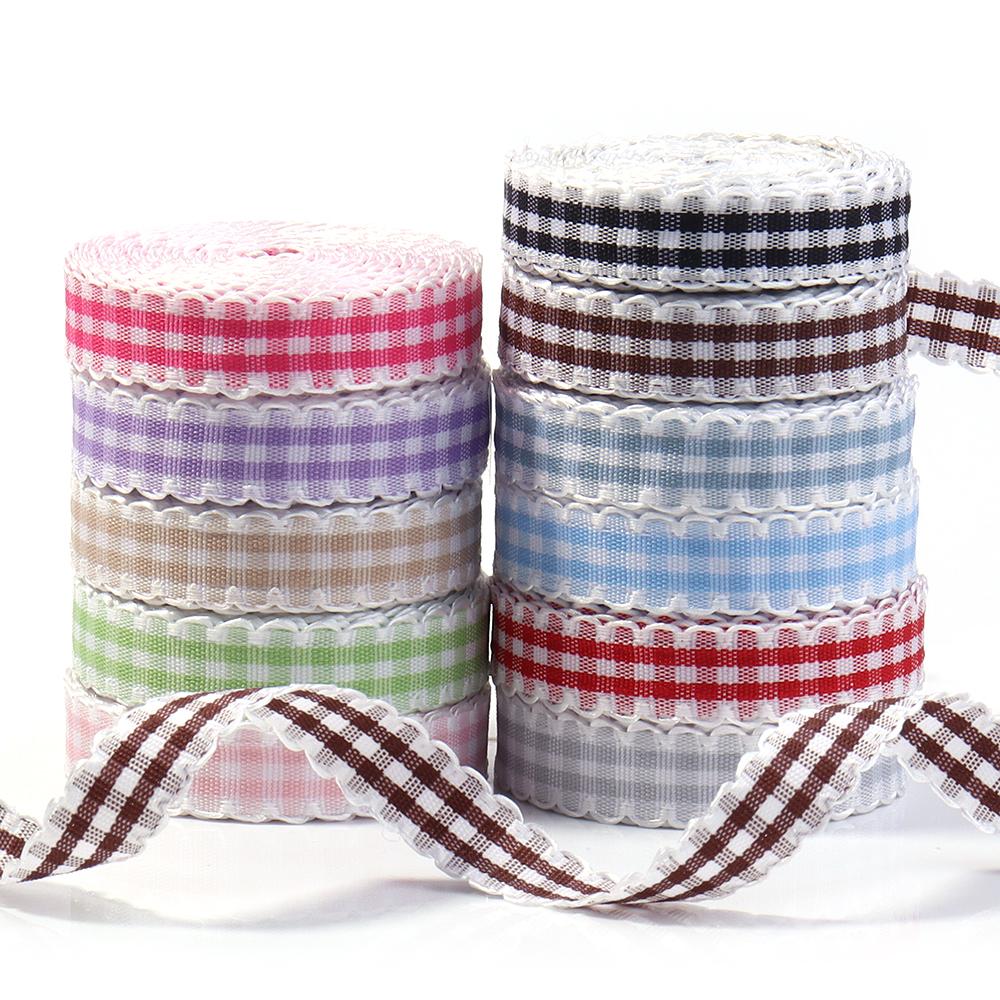5Yards Wavy Lace Checkered Ribbon Colorful Plaid Satin Ribbon For Flower Gift Packaging DIY Clothing Accessories Home Decoration