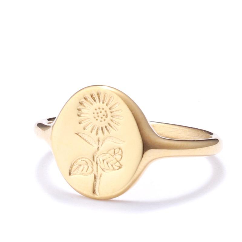 Stainless steel sunflower polished unisex ring