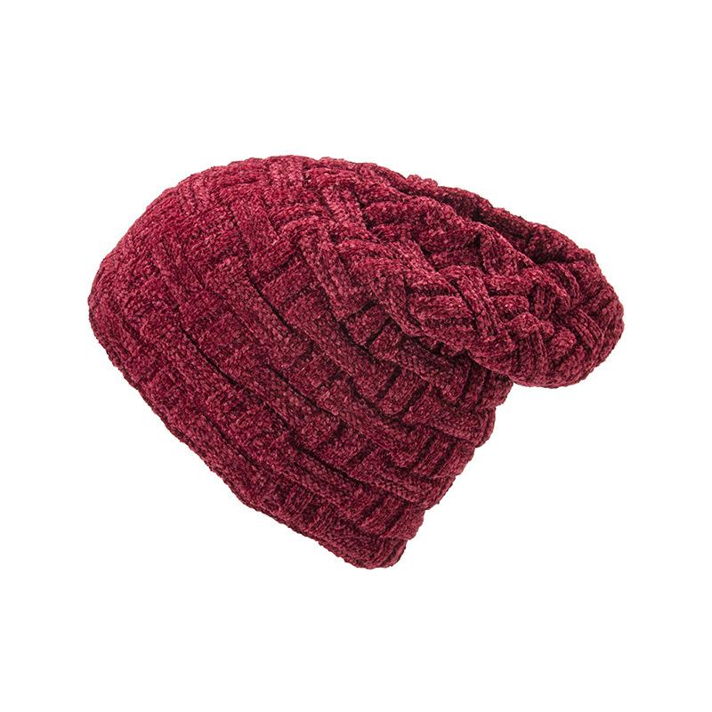 Zimní dvouvrstvý plyšový zahuštěný dámský žinylkový pulovr venkovní pletená čepice