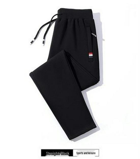 Men's Plus Size Fleece-Lined Jogger Pants - Cotton-Like, Loose Fit, Straight-Leg for Autumn & Winter