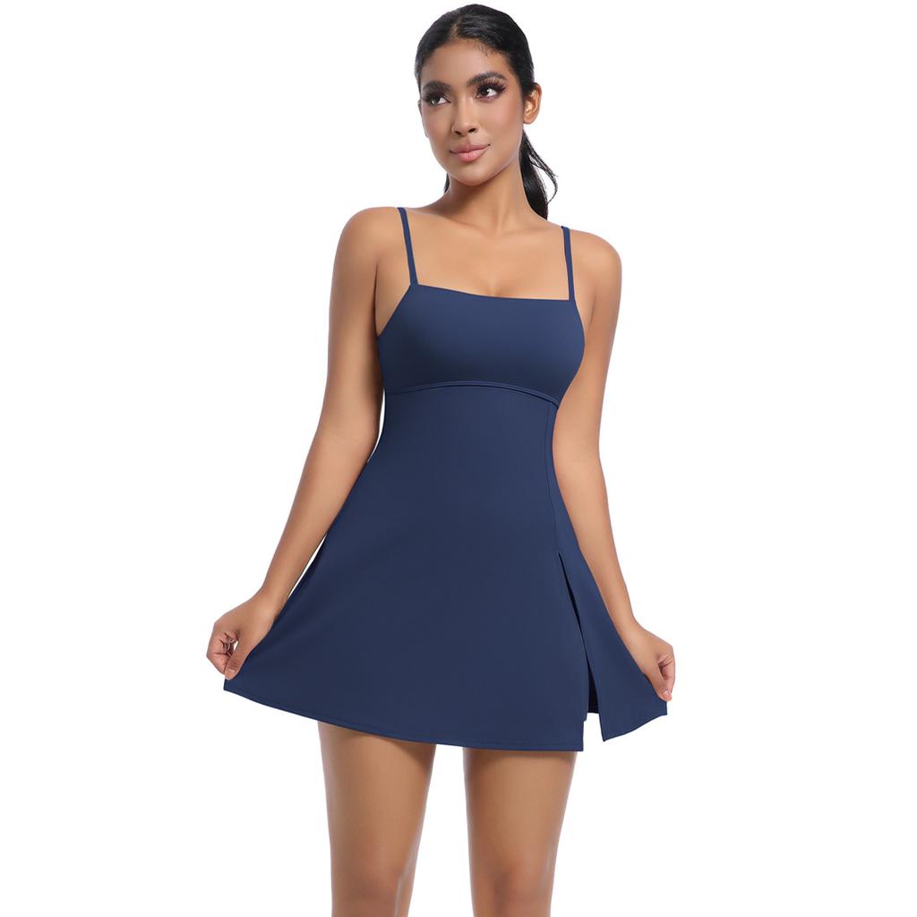 Camisole One-piece Tennis Skirt Sexy Backless Base Dress Pants Fitness Pure Color Sports Dress Women