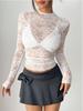 Elegant Long Sleeve Rose Lace Hollow Top - Women's French Design 2025