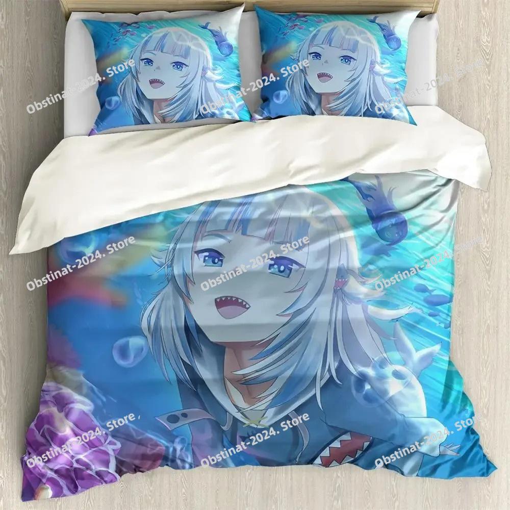 Anime Hololive EN Gawr Gura Bedding Set Printed Bed Set Duvet Cover Sheet Pillowcase Bed Soft Quilt Cover Full Queen King Size