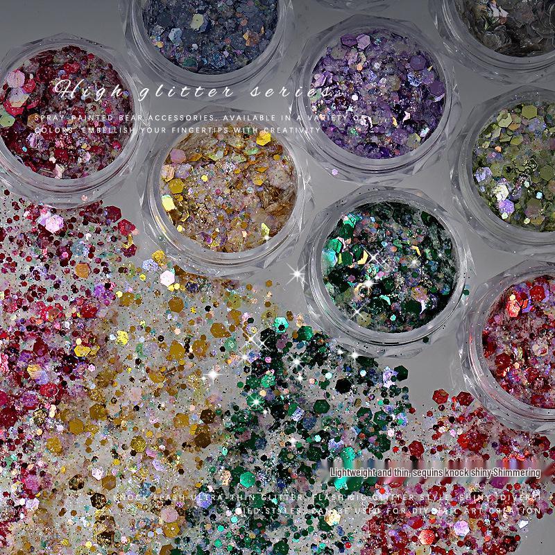 Nail Art Mixed Glitter Sequins: High Shine Hexagons & Rounds