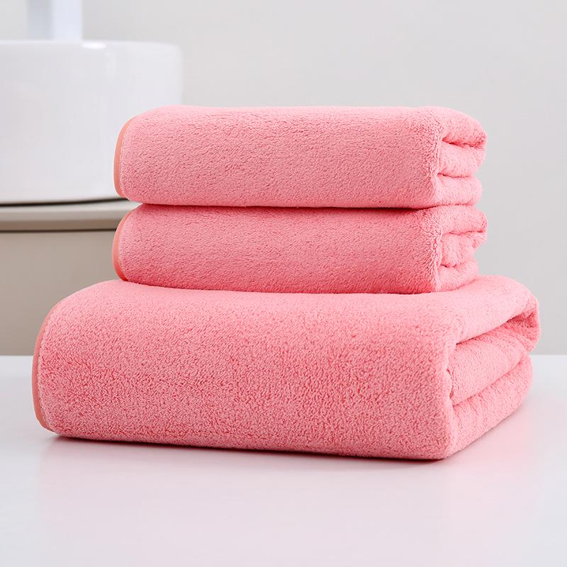 Coral Fleece Quick-Dry Towel Set: Thickened, All-Cotton 3-Piece Collection with Customizable Logo - Bath, Face, and Beach Towels.