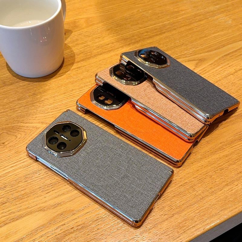 Applicable to Huawei MateX6/x5 mobile phone case, linen brown cloth pattern double central axis all-inclusive matex3 folding magnetic case