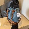 Drawstring Small Bag Women's Shoulder Messenger Bag 2025 Spring New Versatile Ins Foreign Denim Bucket Bag Tide