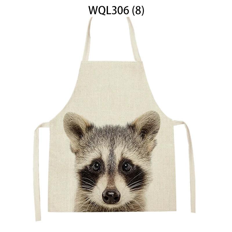 Cartoon Rabbit Deer Bear Print Kitchen Apron Women Men Sleeveless Linen Cooking Apron Home Cleaning Pinafore Baking Accessories