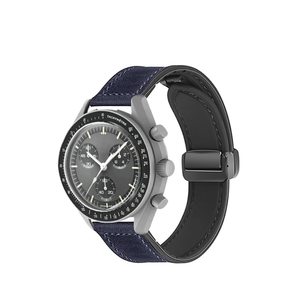 20mm Leather Strap For Omega X Swatch Joint MoonSwatch Planet Metal Magnetic Buckle For Swatch Watch Silicone Band Accessories