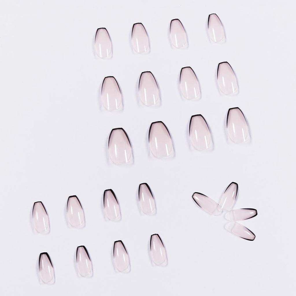 Black French Short Ballet Wearable False Nails with Removable Nail Art Stickers