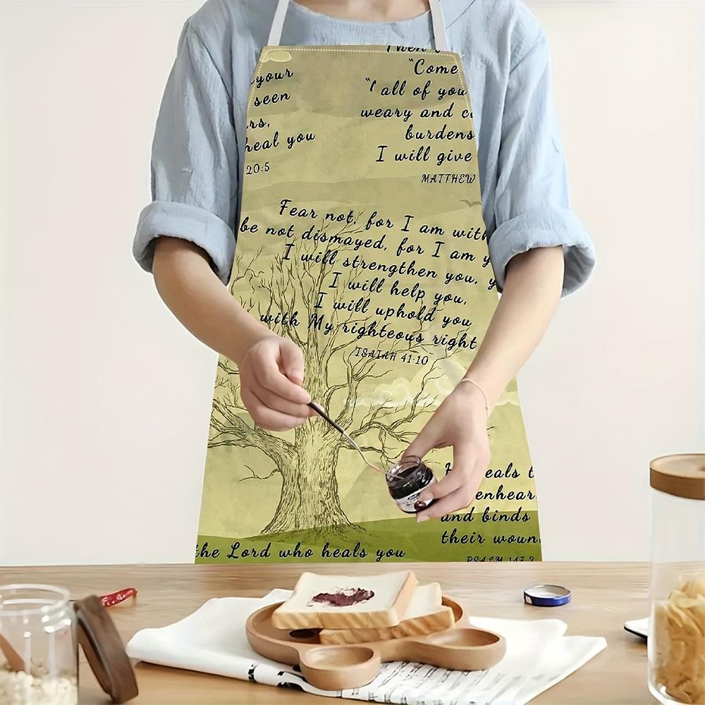 1pc Inspirational Bible Verse Tree Apron Religious Faith Scripture Isaiah 41:10 Linen Kitchen Cooking Gift