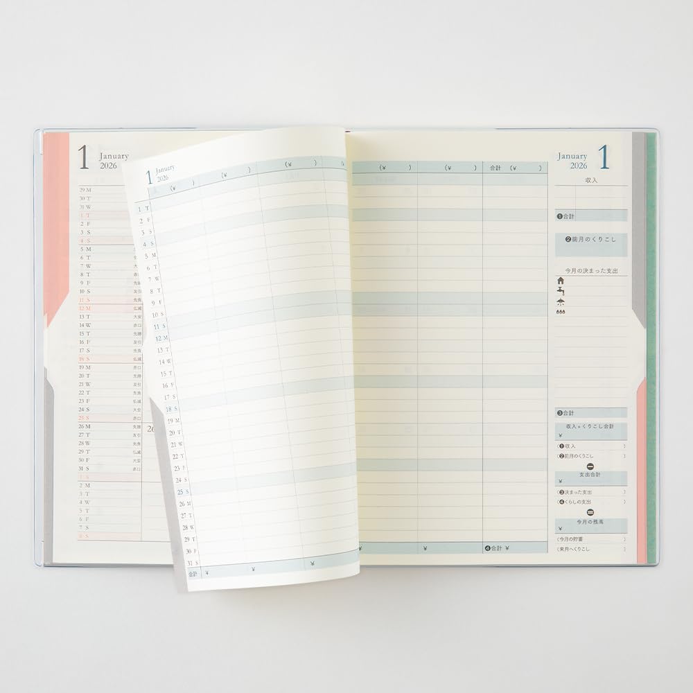 Midori Double Schedule Planner, 2026, B6, Monthly Money, Blue-Green, 22386006 (Starts October 2025)