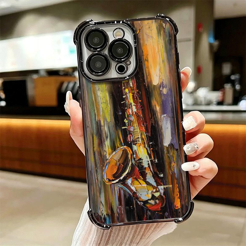 Saxophone Instrument Music Soft Phone Case For iPhone 15 16 17 Air 14 Pro Max 16E Plus 13 12 Mini Plating Anti-Fall Fundas