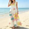 Summer Sleeveless Maxi Dress Fresh Watercolor Floral,Soft & Skin-Friendly,Casual Style for Beach Vacation,Daily Outings,Outdoor Travel