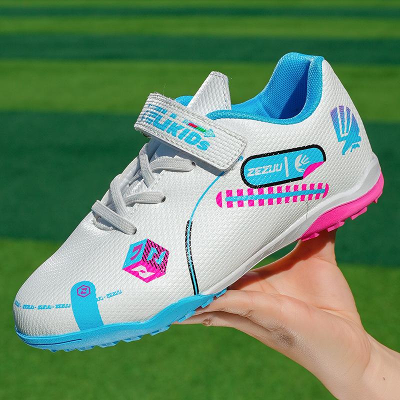 New Velcro Children's Football Shoes Boys and Girls Primary School Students Broken Nail Sneakers Artificial Grass Game Training Shoes