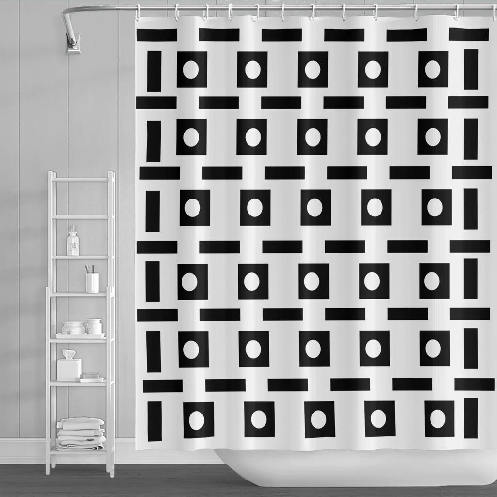 Modern Geometric Shower Curtain Blue Waterproof Shower Curtains Polyester Bath Curtain Bathroom Textured Fabric Machine Washable