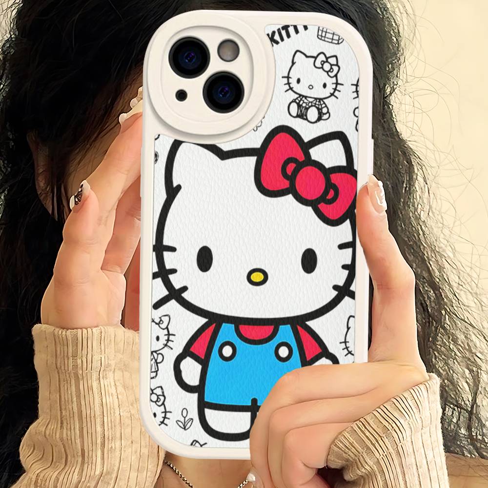H-Hello Kitty Leather Phone Case For IPhone 15 14 13 Pro Max 12 11 16 Plus Phone Cover