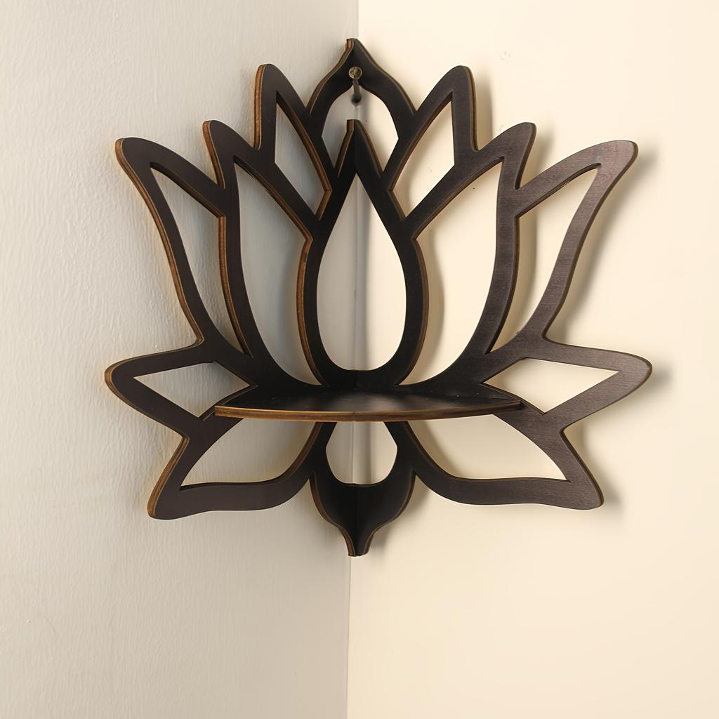 1pc Floating Wooden Lotus Shape Display Shelf, Wall Corner Crystal Stone Storage Rack,Household Storage Organization