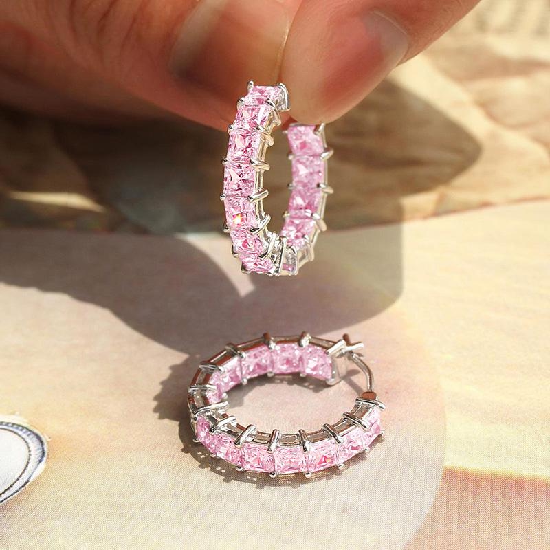 Huitan Fashion copper Color Cross Hoop Earrings for Women Full Crystal Cubic Zirconia Statement Female Earrings Trends Zircon