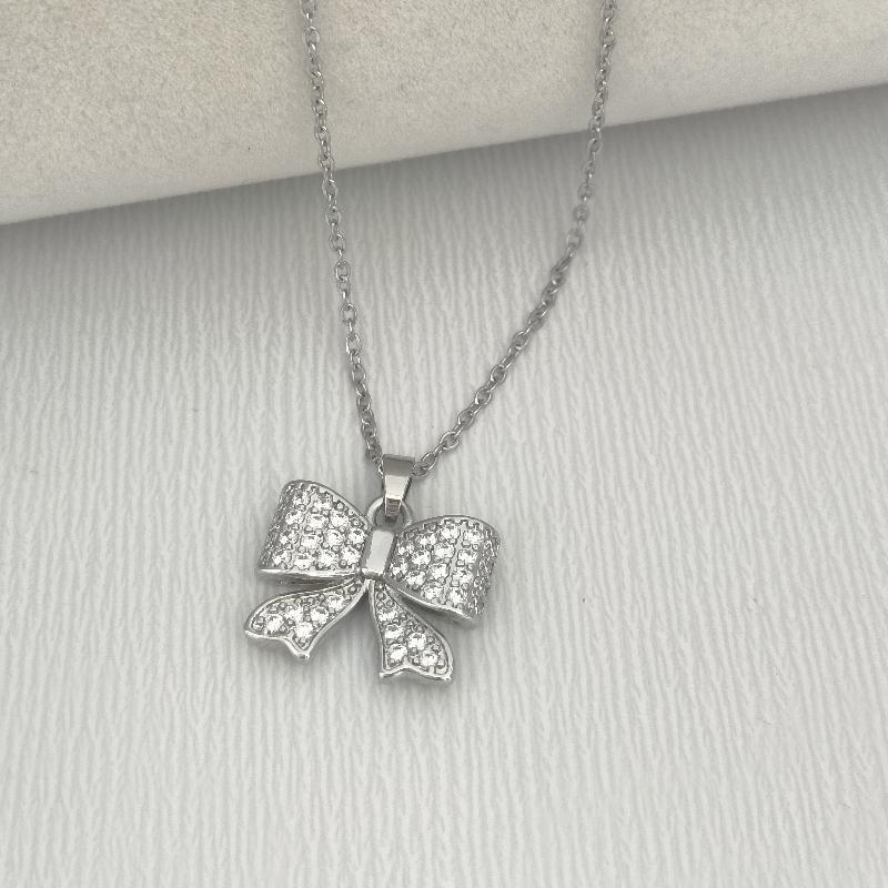 1pcs Fashion Simple and Lovely Bow Pendant Titanium Steel Micro-zircon Necklace Light Luxury Chain Accessories