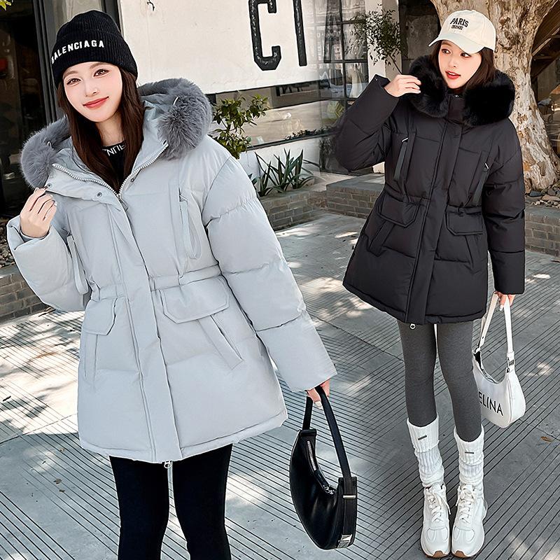 2025 down cotton-padded clothes women's medium and long large size slim-fitting large fur collar cotton-padded jacket new Korean version thickened