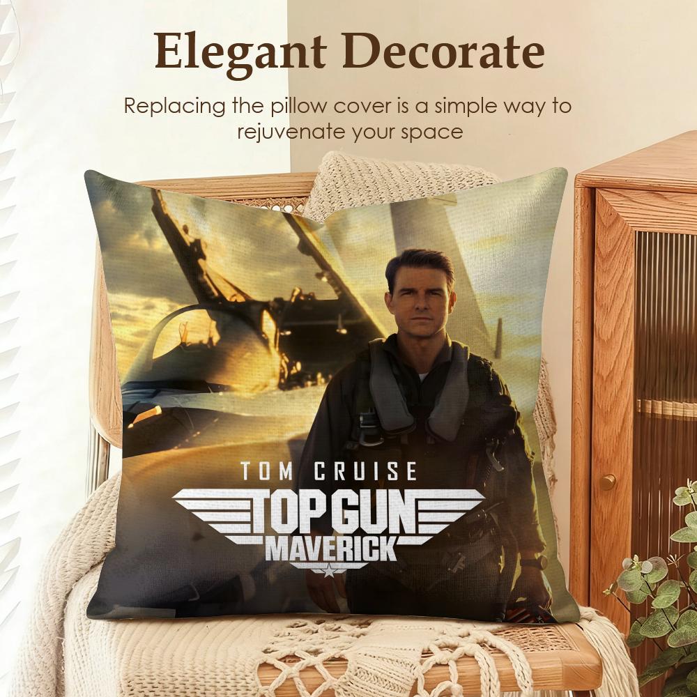 Movie TTop Gun Cushion Cover Natural Linen Organic Fabric DoubleSided Printing Sofa Home Decor Gift Pillow Case