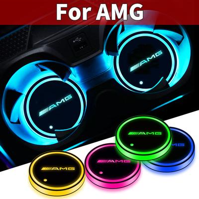 2PC LED Illuminated Car Water Cup Coaster Auto Interior Atmosphere Light Coaster for Mercedes Benz C260 W204 W205 W211 W212 W190
