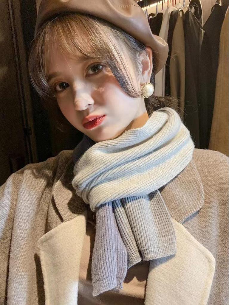 Damen Zweifarbiger Strickwollschal - Herbst/Winter Halswärmer, Koreanischer Stil, Vielseitig & Warm