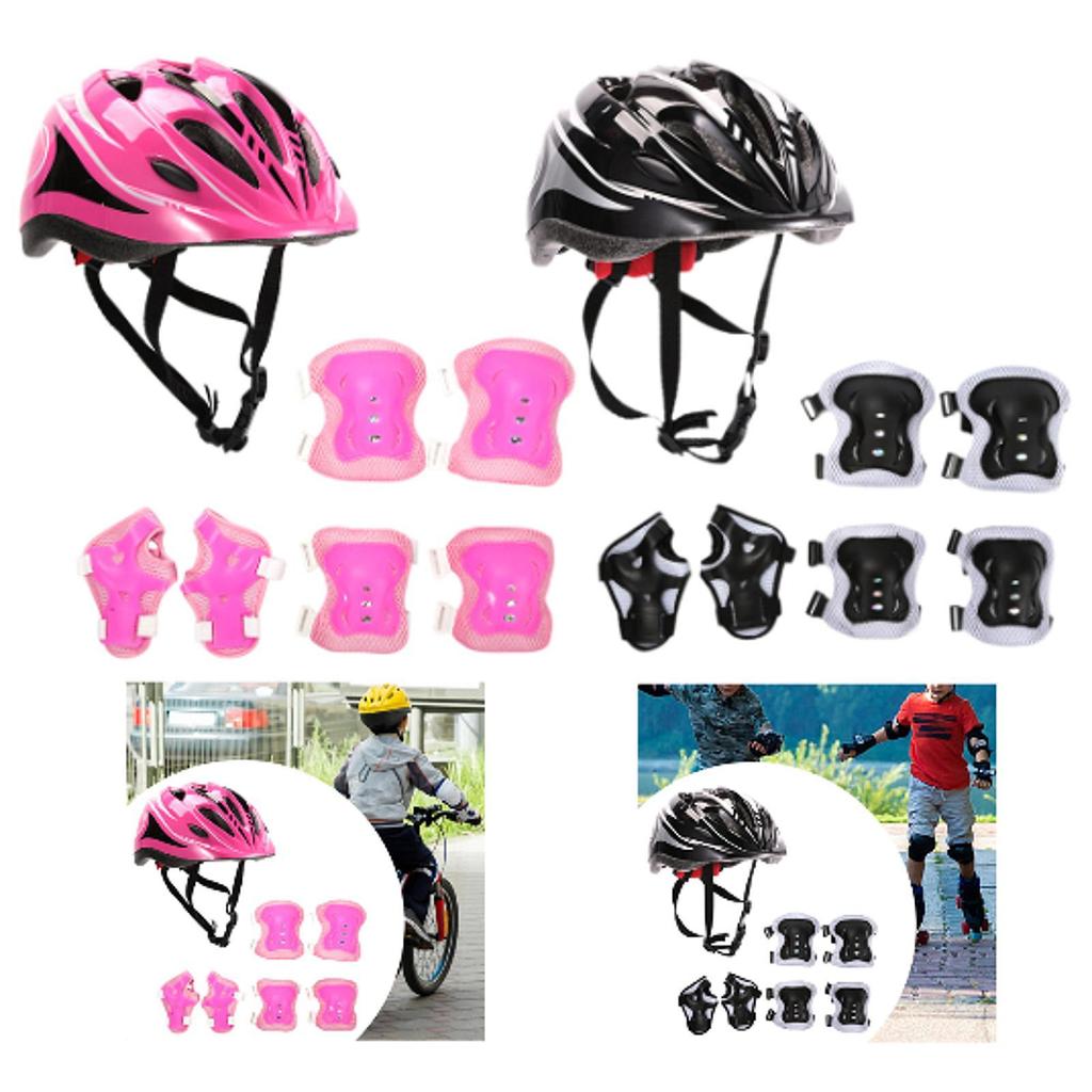 7Pcs/Set Kids Bicycle Helmet Sturdy Roller Skating Helmet for Skateboard Bike Riding Outdoor Sports Inline Skating Roller Skate