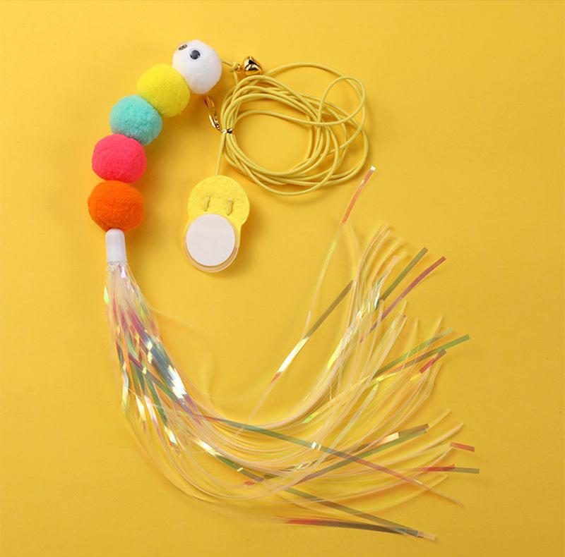 Interactive Cat Toys Funny Stick Kitten Self -hi Elastic Rope Dragonfly Shape Feather Bell Hanging Door Teasing Kitten Toy