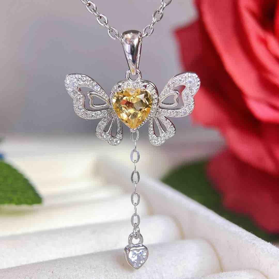 Natural Citrine Pendant S925 Sterling Silver Clavicle Necklace for Women - Fashion Jewelry S925 Silver