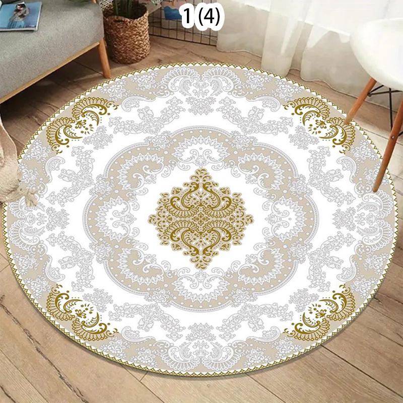 Luxuriöser Vintage Persischer Medaillon Runder Teppich, Boho Mandala Blumendruck Bodenmatte, Rutschfester Wohnzimmerteppich, Elegant Bohemian